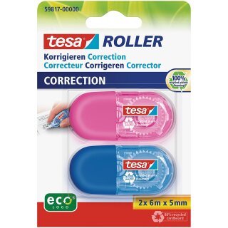 tesa 59817-00000-00 Korrigier-Roller rosa und blau 2x 6mx5mm