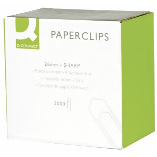 Büroklammern, 26 mm glatt, 2000 Stück